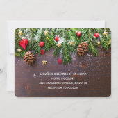 Rustige kersttafel met pine- en sneeuwweddenschap kaart (Achterkant)