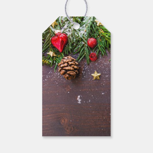 Rustige kersttafel met pine & sneeuw Dank u Cadeaulabel (Achterkant)