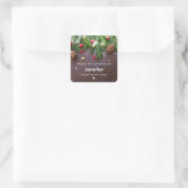 Rustige kersttafel met pine & Sneeuwkeuken Vierkante Sticker (Tas)