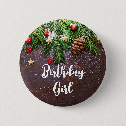 Rustige kersttafel met Pine & Snow Birthday Ronde Button 5,7 Cm (Voorkant)