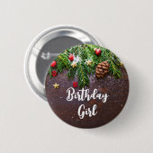 Rustige kersttafel met Pine & Snow Birthday Ronde Button 5,7 Cm (Voorkant /achterkant)