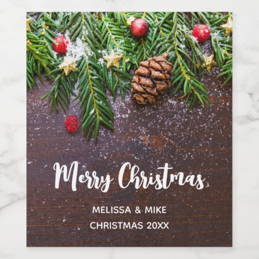Rustige kersttafel met Pine & Snow-feestdag Wijn Etiket (Enkel label)