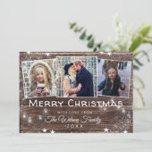 Rustige kersttasstralen sneeuwfotocollage kaart (Staand voorkant)