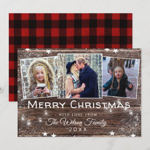 Rustige kersttasstralen sneeuwfotocollage kaart