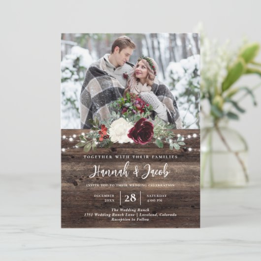 Rustige kersttouwlantfoto's bruiloft kaart (Staand voorkant)