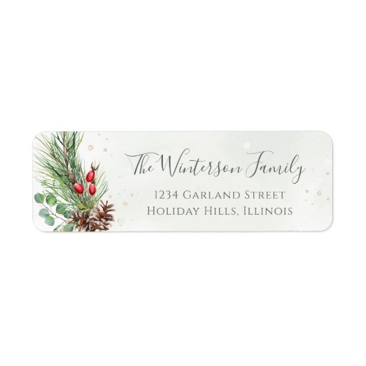 Rustige kerstwinter Botanische Greenery Etiket (Voorkant)