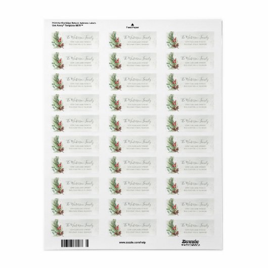 Rustige kerstwinter Botanische Greenery Etiket (Full Sheet)