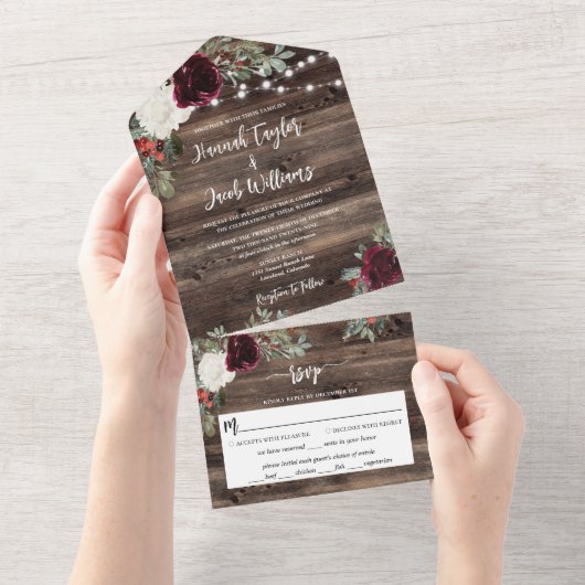 Rustige kerstwintervakantie Wood Weddenschap All In One Uitnodiging (Afscheurbaar)