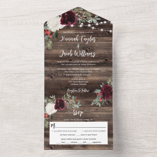 Rustige kerstwintervakantie Wood Weddenschap All In One Uitnodiging (Binnen)