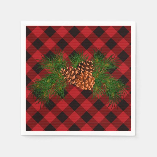 Rustige klassieke rode vlek, groene dennenkegel servet (Voorkant)