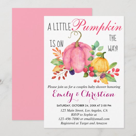 Rustige Kleine Pompoen Herfst Koppel Baby Shower Kaart (Voorkant / Achterkant)