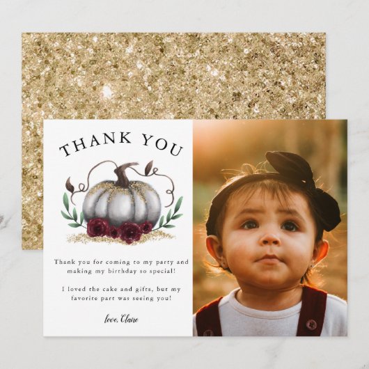 Rustige Kleine Pompoen Verjaardagsfeest Foto Bedankkaart (Voorkant / Achterkant)