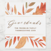 Rustige kleppen geven Bedankt Thanksgiving Wijn Etiket (Enkel label)