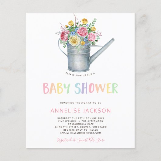 Rustige, kleurrijke baby girl BUDGET douche nodig (Voorkant)