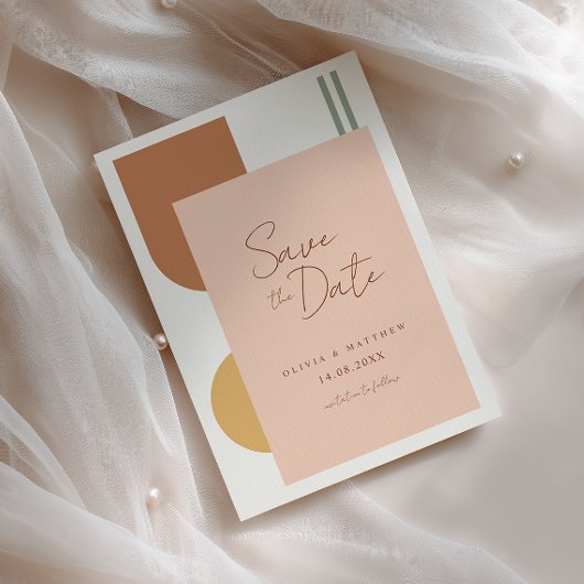 Rustige Kleurrijke Bogen Koraal Roze Boho Bruiloft Save The Date