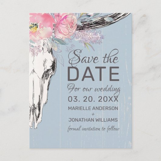 Rustige Koe Boho Blush Floral Save the Date Aankondigingskaart (Voorkant)