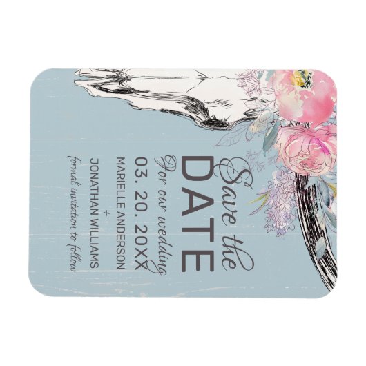 Rustige Koe Boho Blush Floral Save the Date Magneet (Horizontaal)