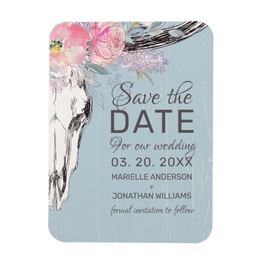 Rustige Koe Boho Blush Floral Save the Date Magneet (Verticaal)