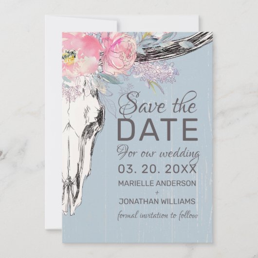 Rustige Koe Boho Floral Blush Pink Waterverf Save The Date (Voorkant)