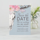 Rustige Koe Boho Floral Blush Pink Waterverf Save The Date (Staand voorkant)