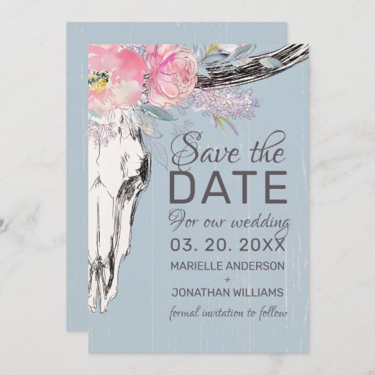 Rustige Koe Boho Floral Blush Pink Waterverf Save The Date (Voorkant / Achterkant)