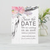 Rustige Koe Boho Floral Blush Pink Waterverf Save The Date (Staand voorkant)