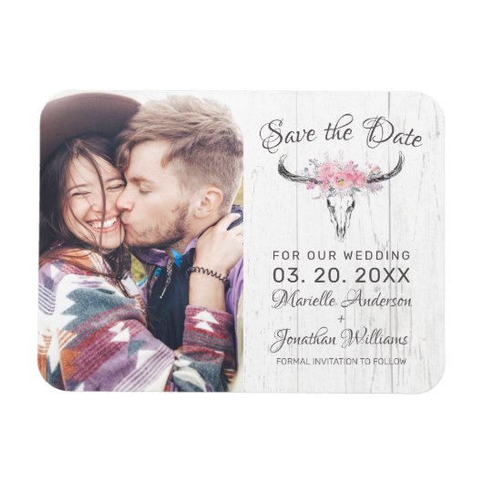 Rustige Koe Floral Blush Waterverf Foto Magneet (Horizontaal)