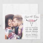 Rustige Koe Floral Blush Waterverf Foto Save The Date (Voorkant / Achterkant)