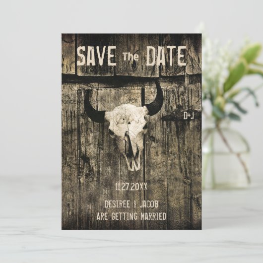 Rustige Koe van het Westerne huwelijk slaat de dat Save The Date (Staand voorkant)