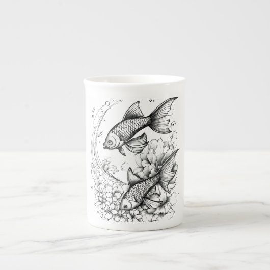 Rustige Koi Vijver Bone China Mok (Voorkant)