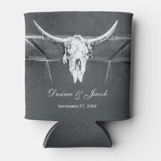 Rustige kolen Grijs Westerne textuur Bull Skull Blikjeskoeler (Voorkant)
