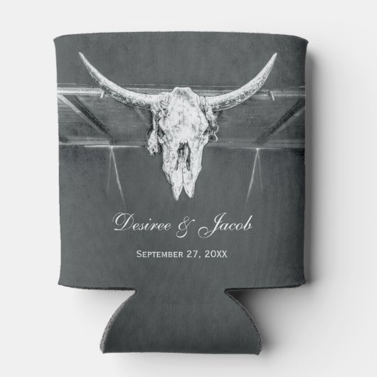 Rustige kolen Grijs Westerne textuur Bull Skull Blikjeskoeler (Achterkant)