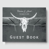 Rustige kolen Grijs Westerne textuur Bull Skull Gastenboek (Voorkant)