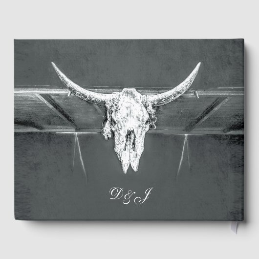 Rustige kolen Grijs Westerne textuur Bull Skull Gastenboek (Achterkant)
