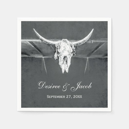 Rustige kolen Grijs Westerne textuur Bull Skull Servet (Voorkant)