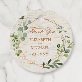 Rustige koperen Geometrische Eucalyptus Birch Wedd Bedankjes Labels