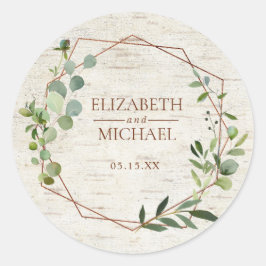 Rustige koperen Geometrische Eucalyptus Birch Wedd Ronde Sticker