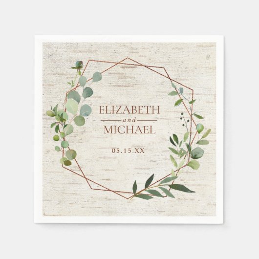 Rustige koperen Geometrische Eucalyptus Birch Wedd Servet (Voorkant)