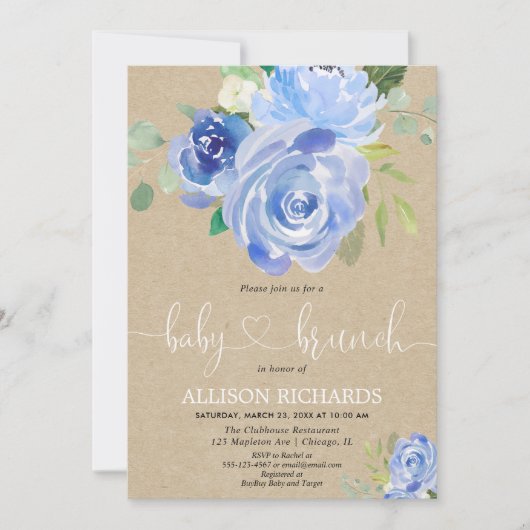 Rustige kraft Baby brunch boy douche blue floral Kaart (Voorkant)