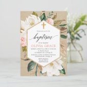 Rustige kraft blush roze witte floral girl baptism kaart (Staand voorkant)
