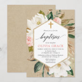 Rustige kraft blush roze witte floral girl baptism kaart (Voorkant / Achterkant)