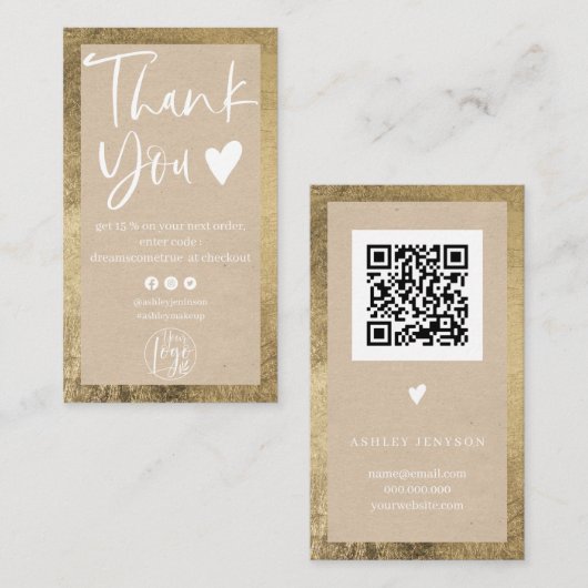 Rustige kraft gold white logo order bedankt visitekaartje (Voorkant / Achterkant)