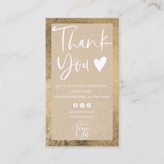 Rustige kraft gold white logo order bedankt visitekaartje (Voorkant)