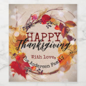 Rustige Kraft Herbstkrans Thanksgiving Wijn Etiket (Enkel label)