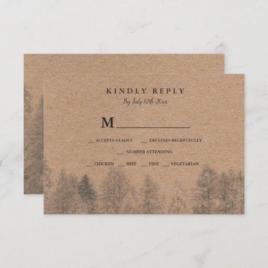 Rustige kraft Herfst winterdenbomen rsvp bruiloft (Voorkant / Achterkant)