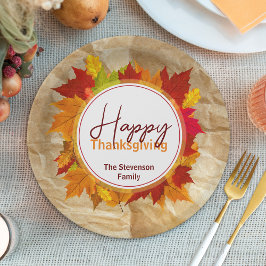 Rustige Kraft Herfstbladeren Familie Thanksgiving Papieren Bordje