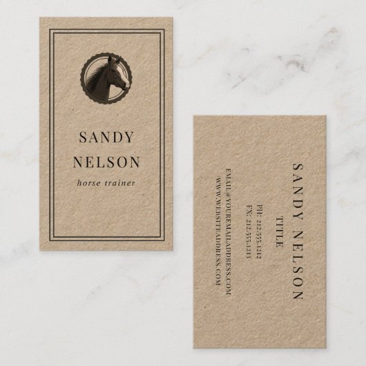Rustige kraft-label ranch-trainer visitekaartje (Voorkant / Achterkant)