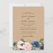 Rustige Kraft Navy Blush Bloemen Bruiloft Kaart (Voorkant)