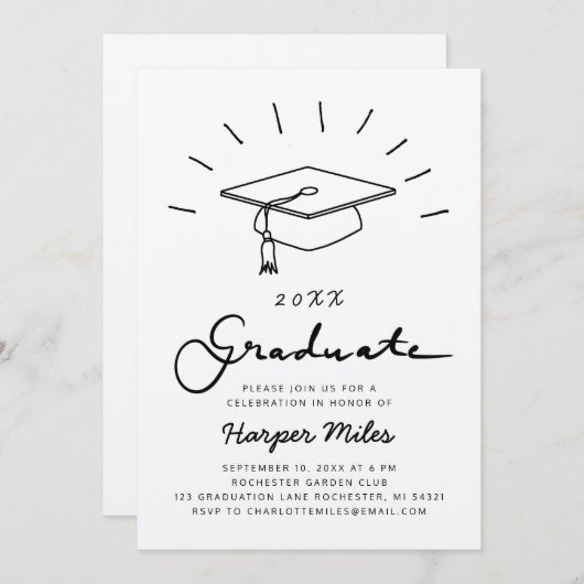 Rustige kraft paper afstuderen pet doedle kaart (Voorkant / Achterkant)