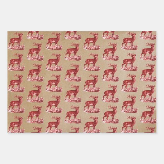 Rustige Kraft Paper Red Toile Deer (Voorkant 3)